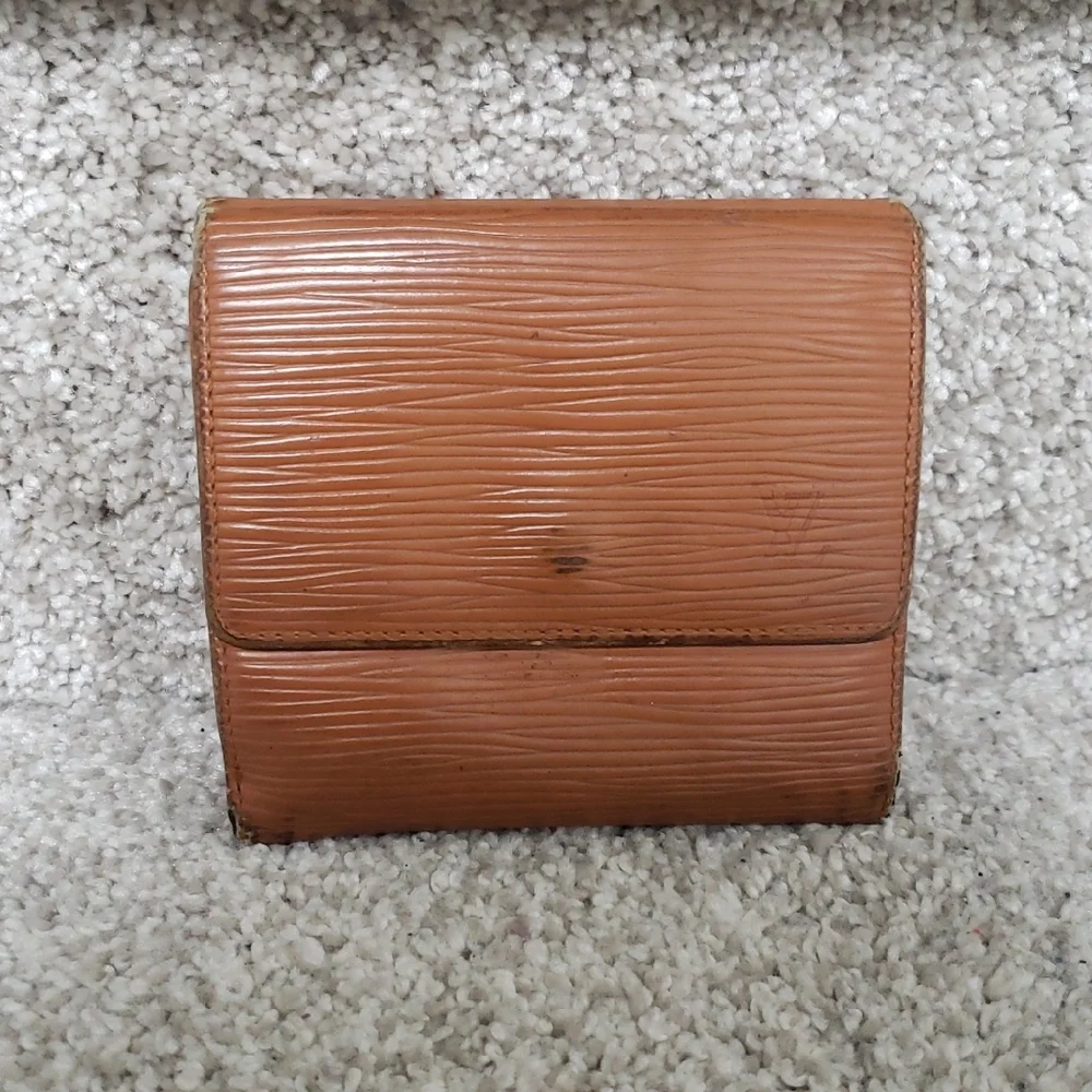 Louis Vuitton Cognac Brown Epi Leather Double Snap Wallet Authentic Vintage